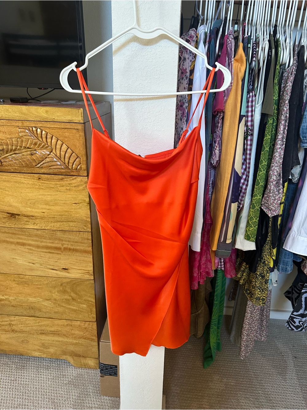 Nanushka Bright Orange Satin Slip Mini Dress